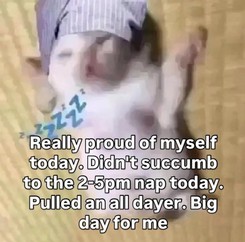 Really proud of myself today. Didn't succumb to the 2-5pm nap today. Pulled an all dayer. Big day for me
