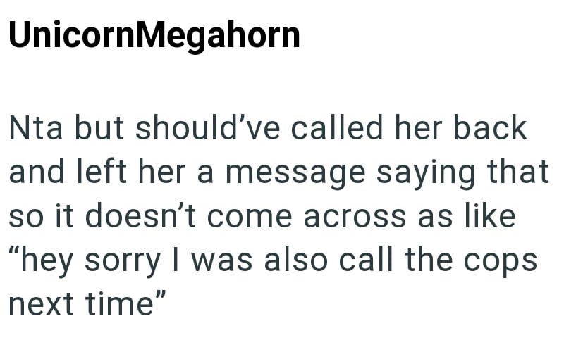 Unicorn Megahorn Nta but should've called her back and left her a message saying that so it doesn't come across as like "hey sorry I was also call the cops next time"
