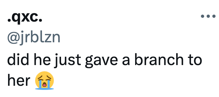.qxc. @jrblzn did he just gave a branch to her