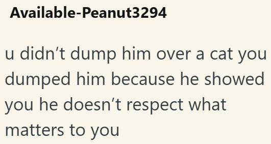 Available-Peanut3294 u didn't dump him over a cat you dumped him because he showed you he doesn't respect what matters to you