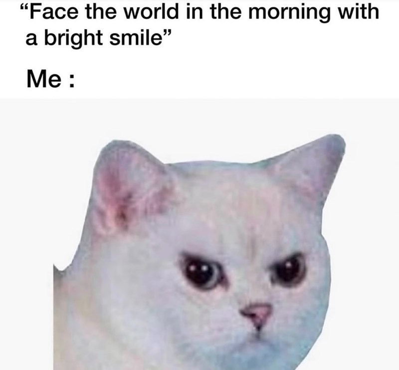 "Face the world in the morning with a bright smile" Me:
