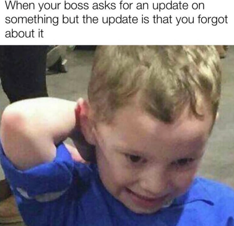 When your boss asks for an update on something but the update is that you forgot about it