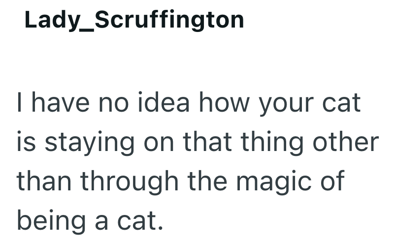 Lady_Scruffington I have no idea how your cat is staying on that thing other than through the magic of being a cat.