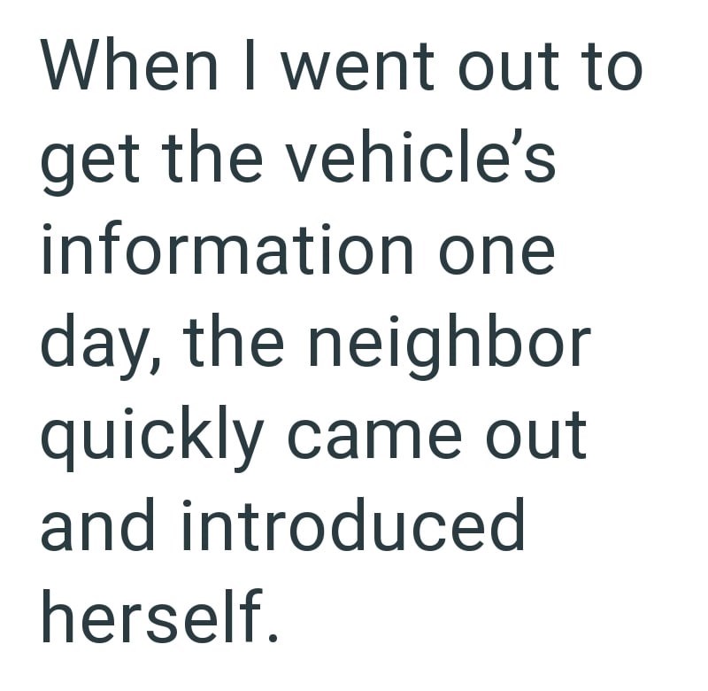 When I went out to get the vehicle's information one day, the neighbor quickly came out and introduced herself.