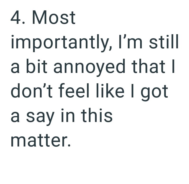 4. Most importantly, I'm still a bit annoyed that I don't feel like I got a say in this matter.