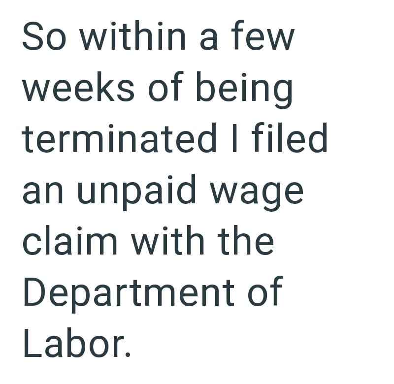 So within a few weeks of being terminated I filed an unpaid wage claim with the Department of Labor.