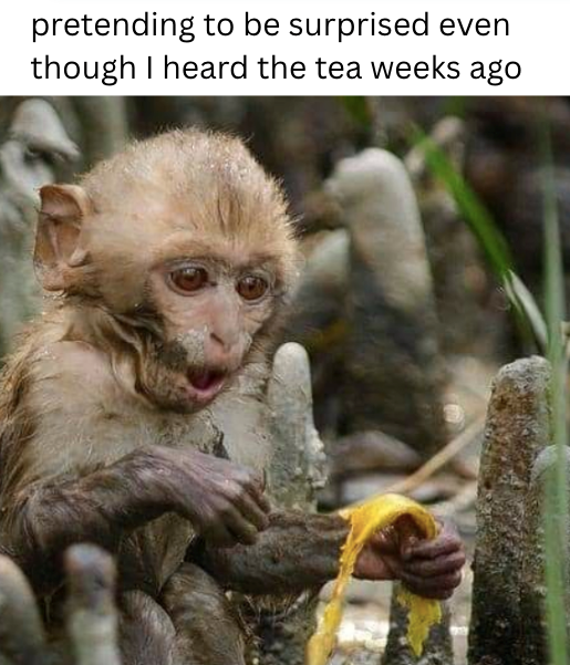 pretending to be surprised even though I heard the tea weeks ago