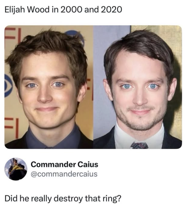 Elijah Wood in 2000 and 2020 Commander Caius @commandercaius Did he really destroy that ring?