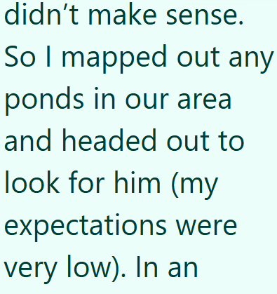 didn't make sense. So I mapped out any ponds in our area and headed out to look for him (my expectations were very low). In an