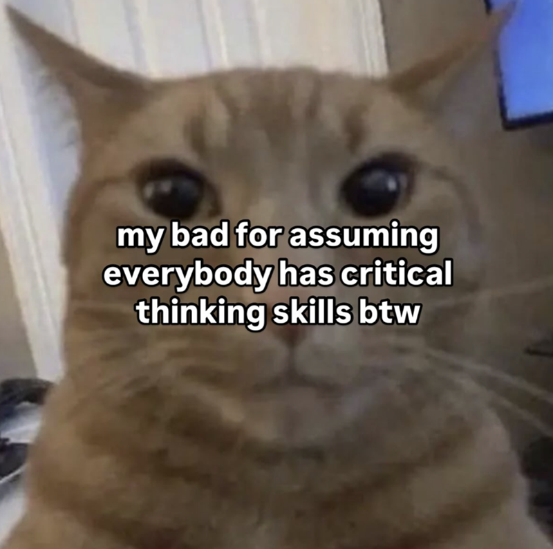 my bad for assuming everybody has critical thinking skills btw