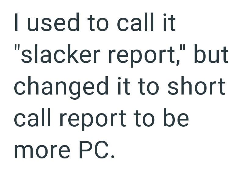 I used to call it "slacker report," but changed it to short call report to be more PC.