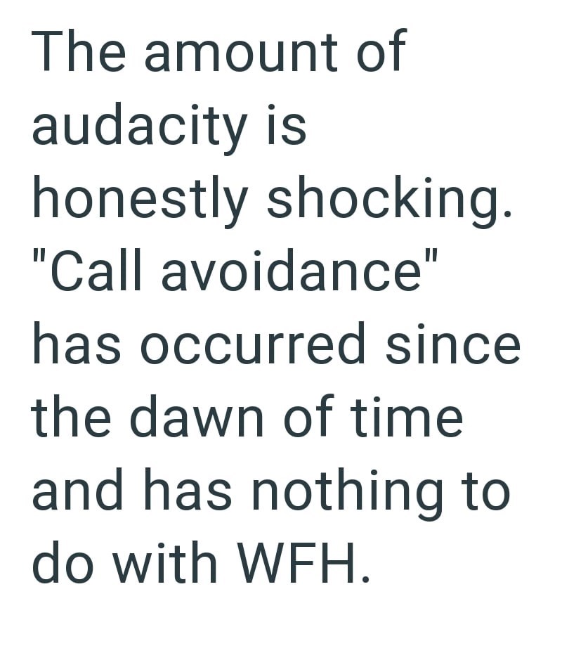 The amount of audacity is honestly shocking. "Call avoidance" has occurred since the dawn of time and has nothing to do with WFH.