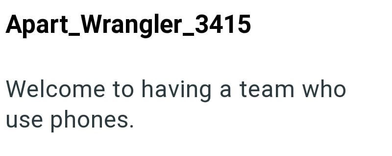 Apart_Wrangler_3415 Welcome to having a team who use phones.