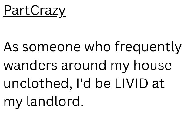PartCrazy As someone who frequently wanders around my house unclothed, I'd be LIVID at my landlord.