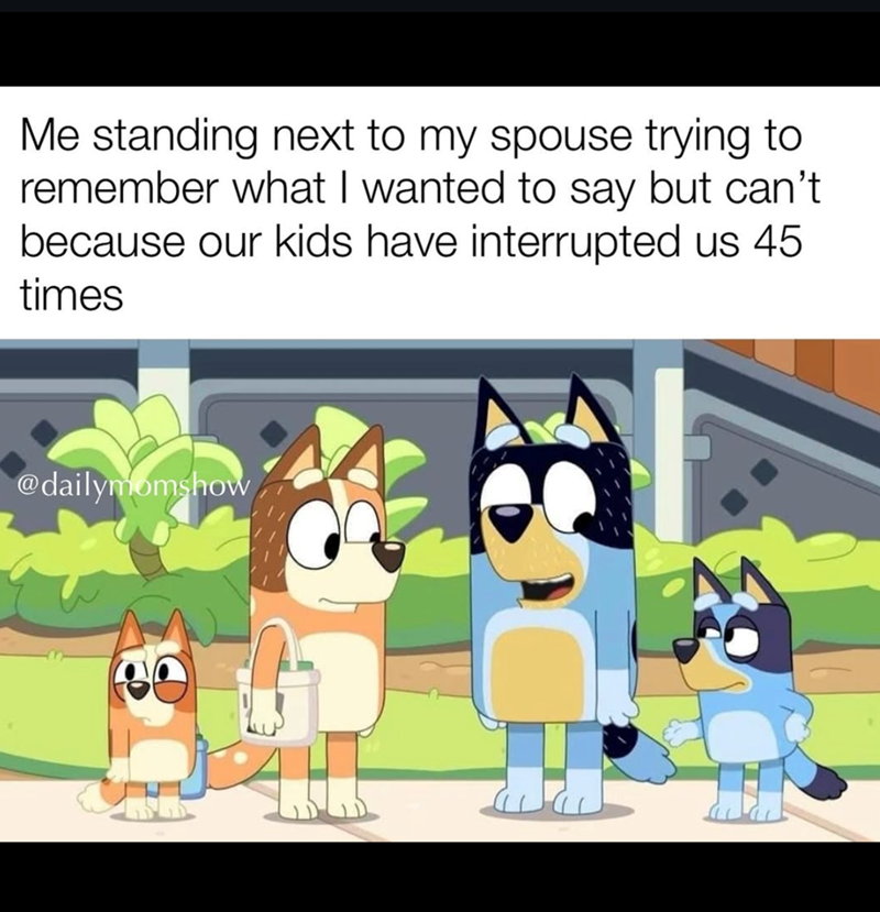 Me standing next to my spouse trying to remember what I wanted to say but can't because our kids have interrupted us 45 times @dailymomshow