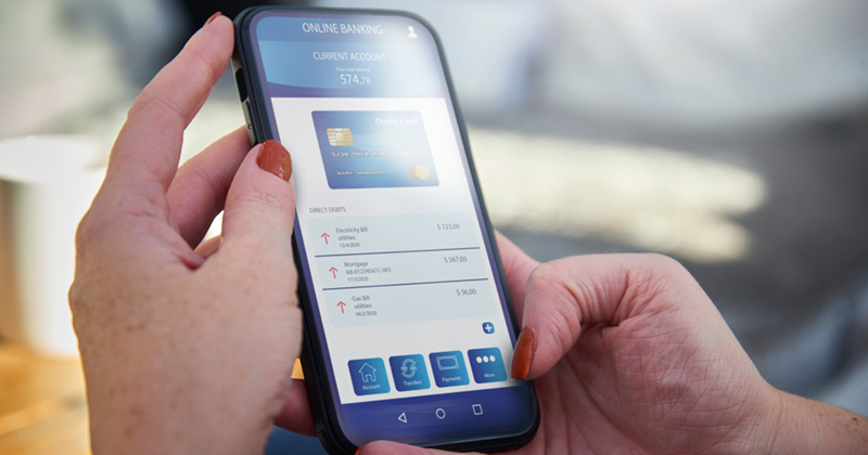 Woman looking at her online banking app