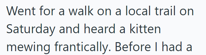 Went for a walk on a local trail on Saturday and heard a kitten mewing frantically. Before I had a