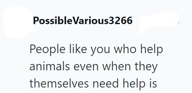 PossibleVarious3266 People like you who help animals even when they themselves need help is