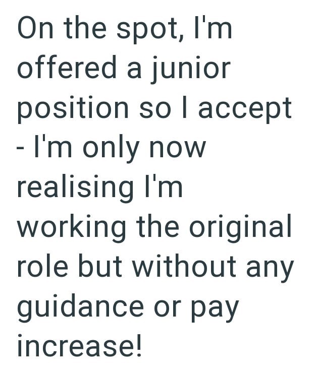 On the spot, I'm offered a junior position so I accept - I'm only now realising I'm working the original role but without any guidance or pay increase!