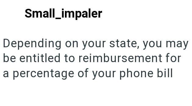 Small_impaler Depending on your state, you may be entitled to reimbursement for a percentage of your phone bill
