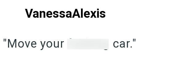 VanessaAlexis "Move your fucking car."