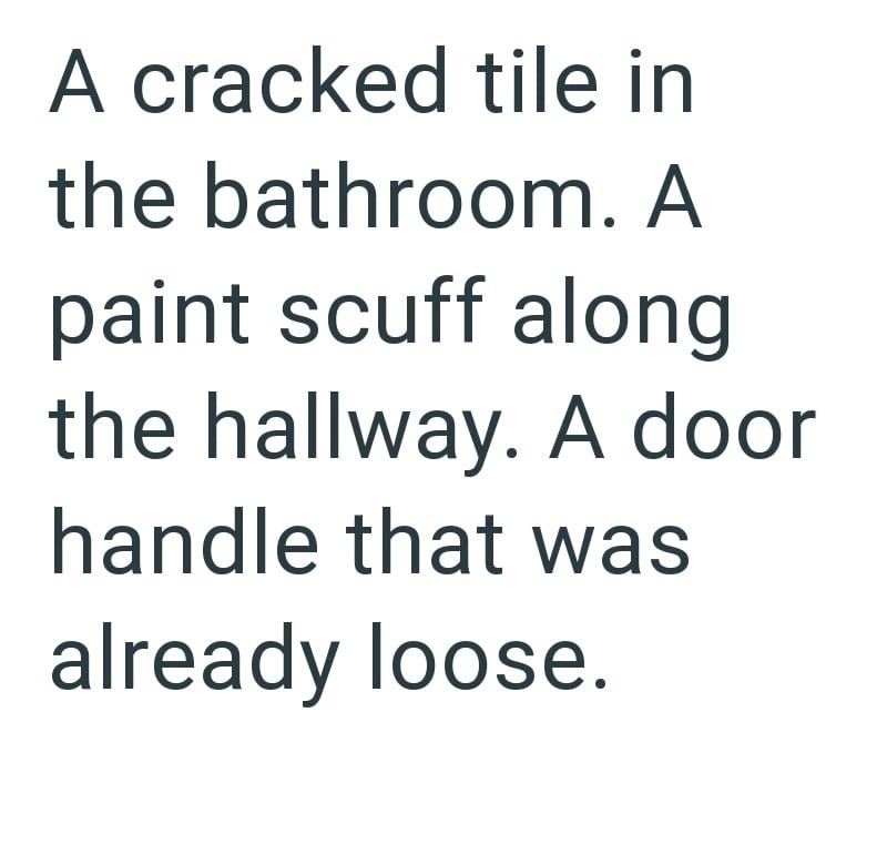 A cracked tile in the bathroom. A paint scuff along the hallway. A door handle that was already loose.