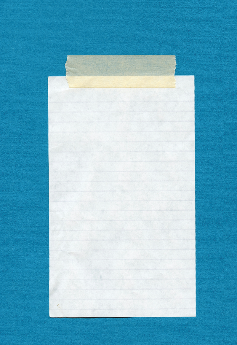 A piece of notebook paper against a blue background.