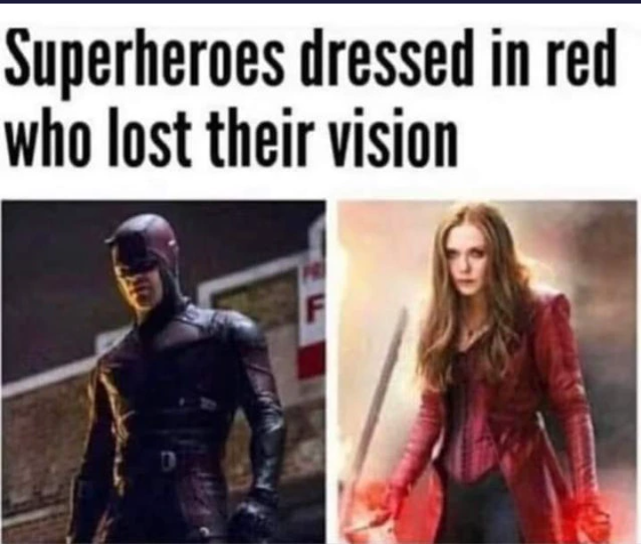 Superheroes dressed in red who lost their vision F