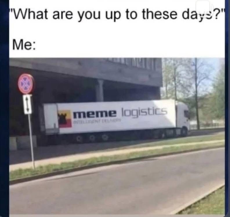 "What are you up to these days?" Me: meme logistics INTELLIGENT O