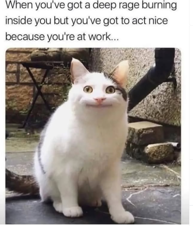 When you've got a deep rage burning inside you but you've got to act nice because you're at work...