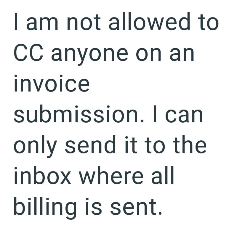 I am not allowed to CC anyone on an invoice submission. I can only send it to the inbox where all billing is sent.