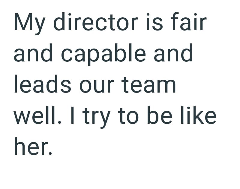 My director is fair and capable and leads our team well. I try to be like her.