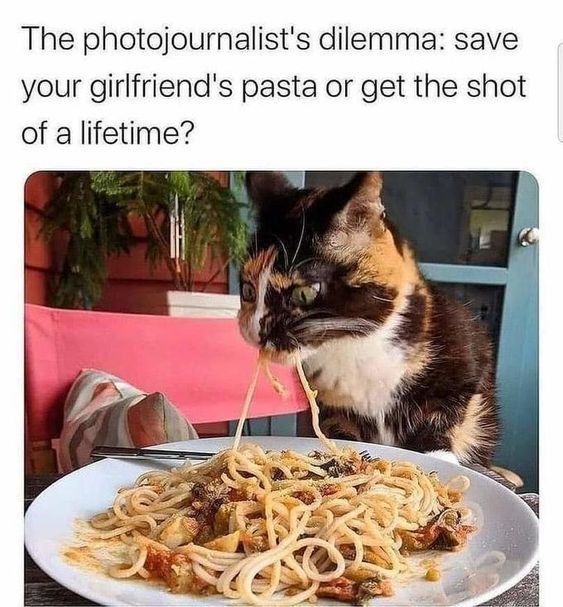 The photojournalist's dilemma: save your girlfriend's pasta or get the shot of a lifetime?