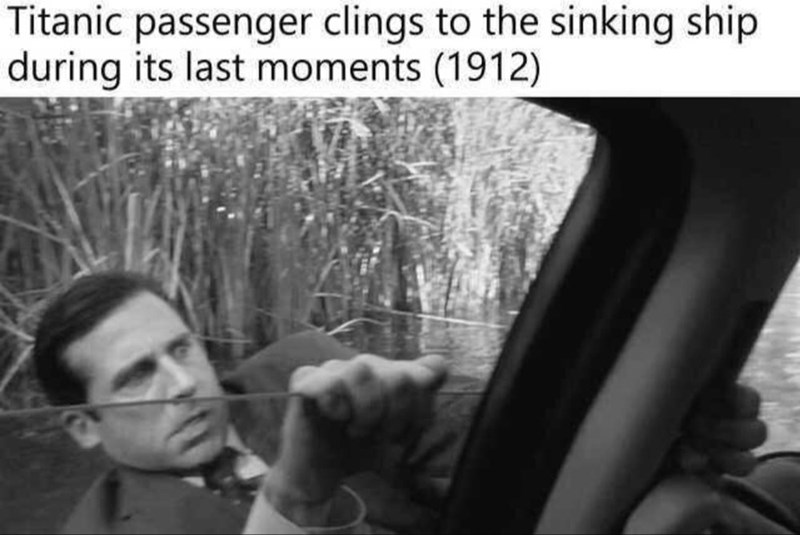 Titanic passenger clings to the sinking ship during its last moments (1912)