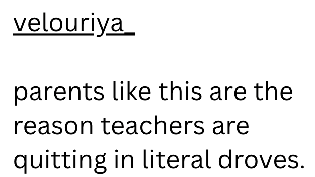 velouriya parents like this are the reason teachers are quitting in literal droves.