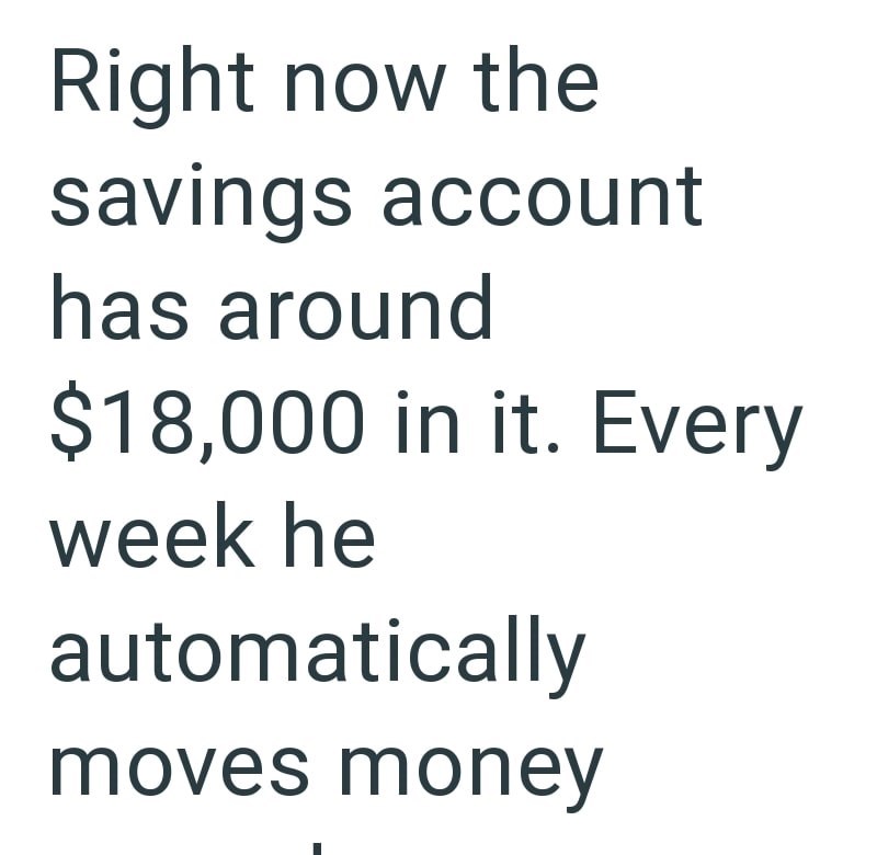 Right now the savings account has around $18,000 in it. Every week he automatically moves money
