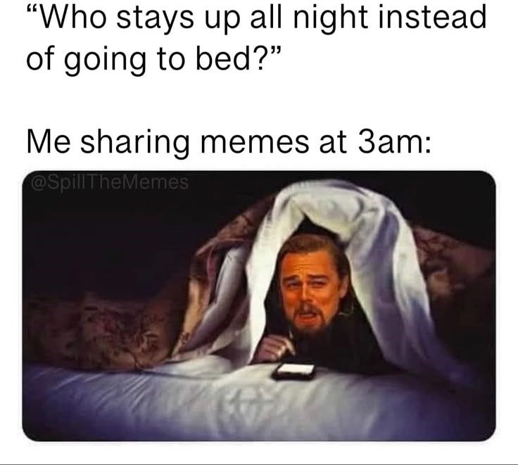 "Who stays up all night instead of going to bed?" Me sharing memes at 3am: @SpillTheMemes