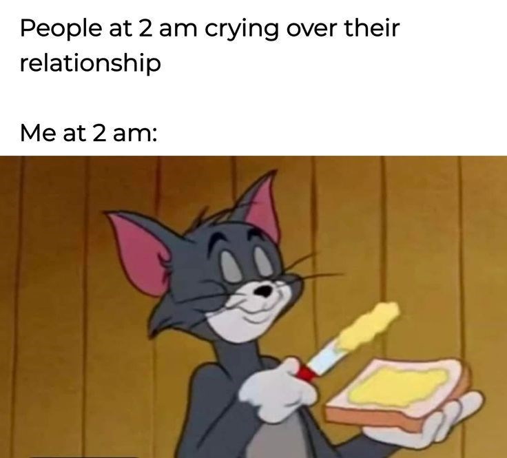 People at 2 am crying over their relationship Me at 2 am: