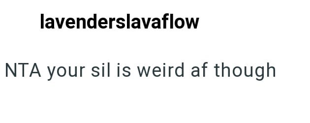 lavenderslavaflow NTA your sil is weird af though