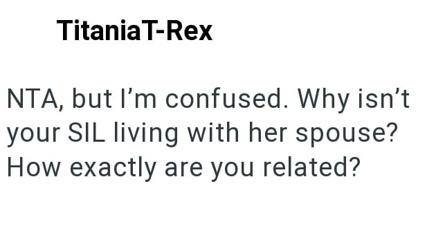 TitaniaT-Rex NTA, but I'm confused. Why isn't your SIL living with her spouse? How exactly are you related?