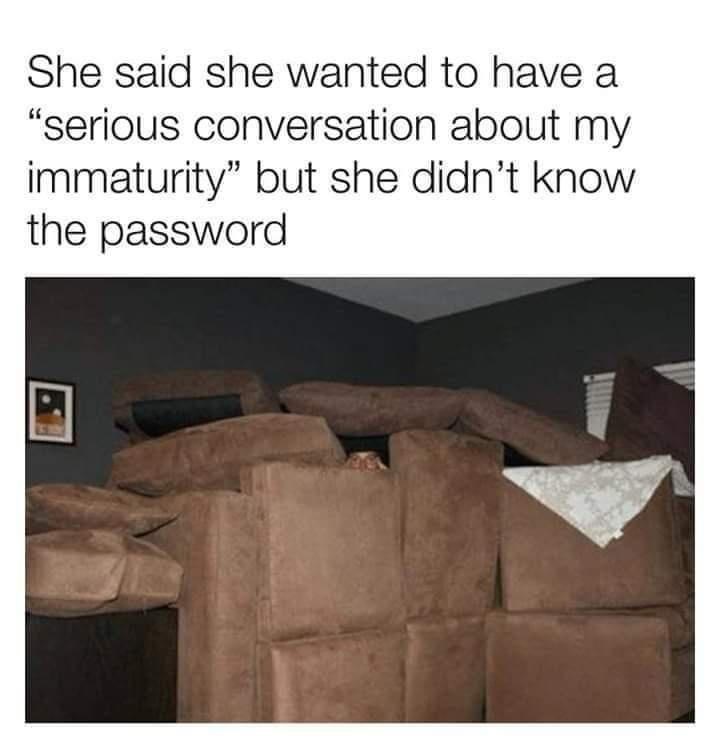 She said she wanted to have a "serious conversation about my immaturity" but she didn't know the password