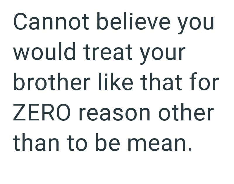 Cannot believe you would treat your brother like that for ZERO reason other than to be mean.