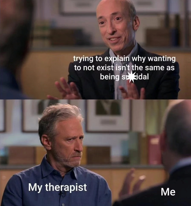 trying to explain why wanting to not exist isn't the same as being sttidal My therapist Me