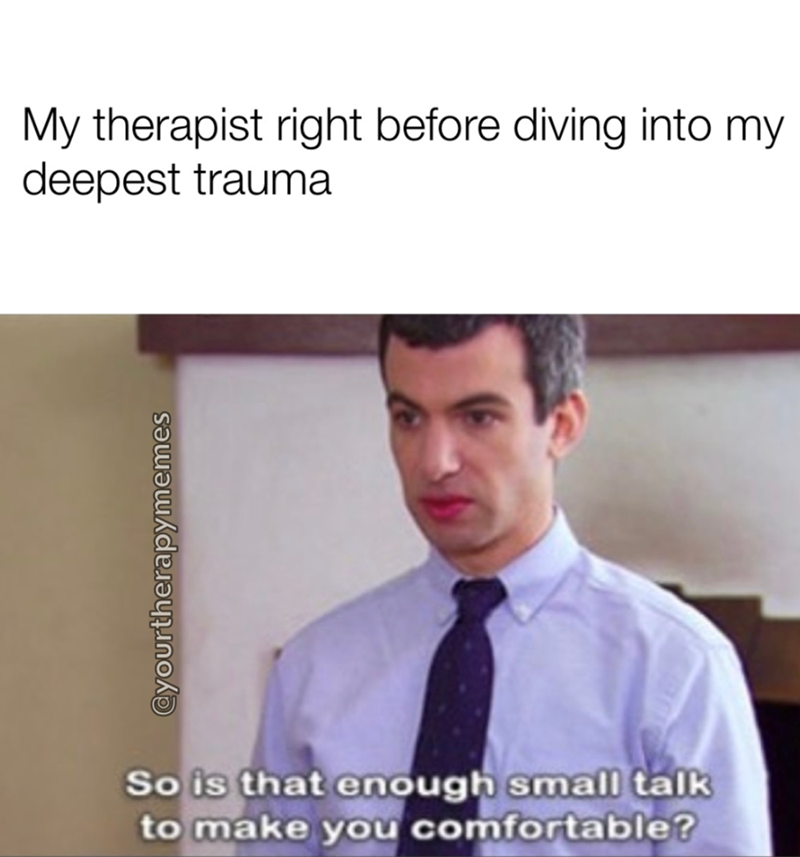 My therapist right before diving into my deepest trauma @yourtherapymemes So is that enough small talk to make you comfortable?