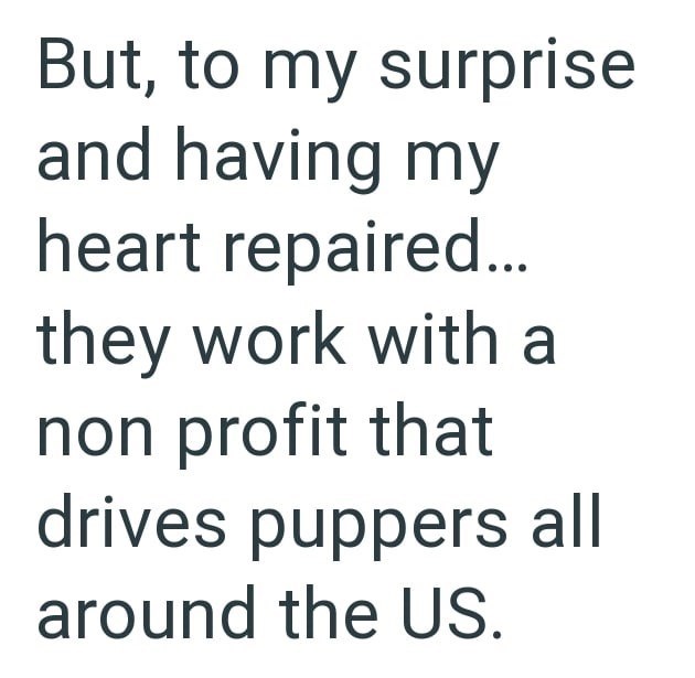 But, to my surprise and having my heart repaired... they work with a non profit that drives puppers all around the US.