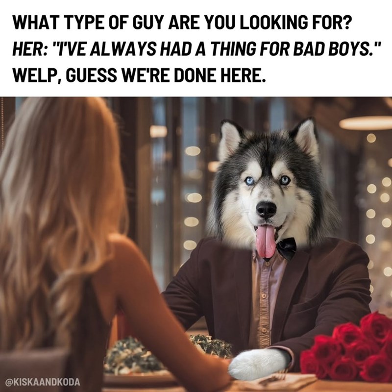 WHAT TYPE OF GUY ARE YOU LOOKING FOR? HER: "I'VE ALWAYS HAD A THING FOR BAD BOYS." WELP, GUESS WE'RE DONE HERE. @KISKAANDKODA