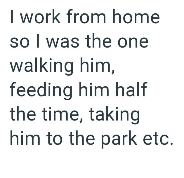 I work from home so I was the one walking him, feeding him half the time, taking him to the park etc.