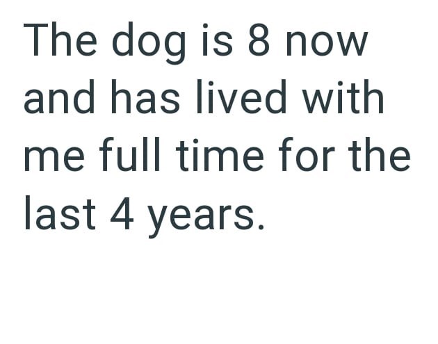 The dog is 8 now and has lived with me full time for the last 4 years.