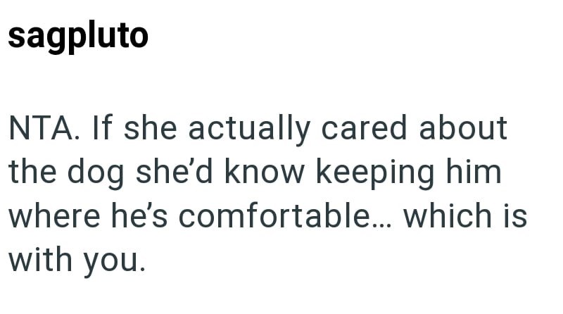 sagpluto NTA. If she actually cared about the dog she'd know keeping him where he's comfortable... which is with you.