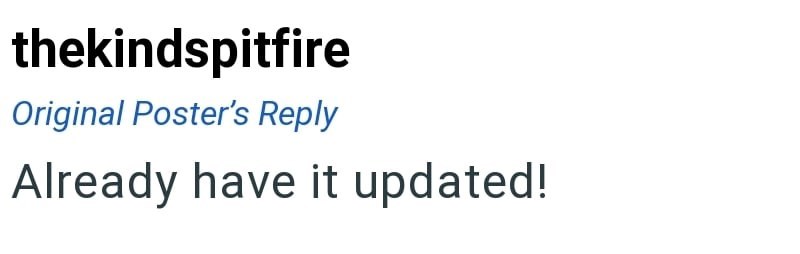 thekindspitfire Original Poster's Reply Already have it updated!